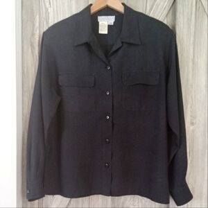 Charter Collection Black Silk Shirt Blouse 12